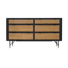 Load image into Gallery viewer, Solid Wood And Rattan Six Drawer Double Dresser - Natural / Black