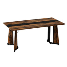 Load image into Gallery viewer, Rustic Rectangular Large Dining Table, Waterproof Desk For 8 People, & Steel With Adjustable Legs - Black / Rustic Brown