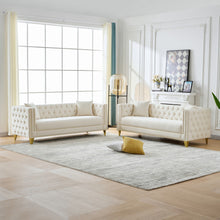 Load image into Gallery viewer, 3 And 3 Seater Deep Seat Sofa With Button Nailhead And Square Arm Design - Beige