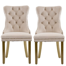 Load image into Gallery viewer, Tufted Solid Wood Dining Side Chairs (Set of 2) - Beige / Gold