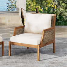 Load image into Gallery viewer, Acacia Wood Patio Furniture Club Chair, Outdoor Wicker Armchair, Deep Seating With Soft Cushions For Porch - Teak / Mix Brown