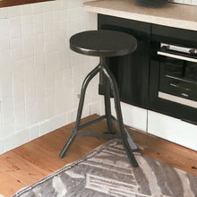 Load image into Gallery viewer, Solid Wood And Iron Backless Adjustable Height Bar Chair - Black