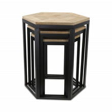 Load image into Gallery viewer, Solid Wood And Steel Hexagon Nested Tables (Set of 3) - Black And Brown
