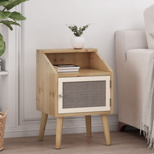 Load image into Gallery viewer, Contemporary End Table With Rattan Accents And Tempered Glass - Natural / White