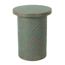 Load image into Gallery viewer, Round Outdoor End Table With Tree Stump Design For Patio - Golden / Green / Peacock