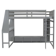 Load image into Gallery viewer, Full Size Gaming Loft Bed With Desk, Multi Storage Shelves, LED Lighting, And Hanging Clothes Rack - Gray