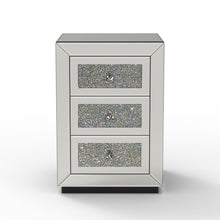 Load image into Gallery viewer, 3 Drawer Nightstand With Glass Accents, Bedside Table For Bedroom - Silver