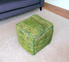 Load image into Gallery viewer, Recycled Silk And Cotton Blend Cube Pouf Ottoman - Green