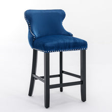 Load image into Gallery viewer, Contemporary Upholstered Wing-Back Barstools With Button Tufted Decoration And Wooden Legs, And Nailhead Trim, Leisure Style Bar Chairs, Bar Stools (Set of 2)