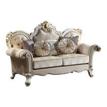 Load image into Gallery viewer, Velvet Loveseat And Toss Pillows - Gold / Pearl