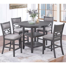 Load image into Gallery viewer, 5 Piece Counter Height Dining Set With Storage Shelves Round Table And Upholstered High Chairs - Gray