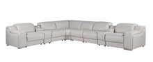 Load image into Gallery viewer, Italian Leather Power Reclining Curved 8 Piece Corner Sectional With Console - Light Gray