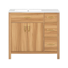 Load image into Gallery viewer, Bathroom Vanity, 2 Soft Close Doors, 3 Soft Close Drawers, Adjustable Shelf - Wood
