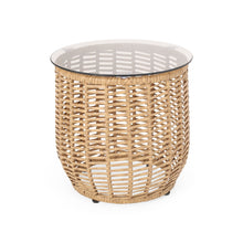 Load image into Gallery viewer, Boho Arias - Side Table With Tempered Glass Top And Rattan Wrap