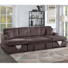 Load image into Gallery viewer, Convertible Sectional, Storage Chaises, Pull Out Middle Section - Chocolate