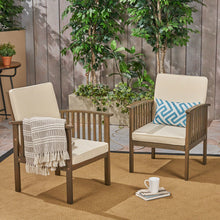 Load image into Gallery viewer, Casa Acacia Wood Club Chairs (Set of 2) With Water Resistant Cushions - Gray / Cream