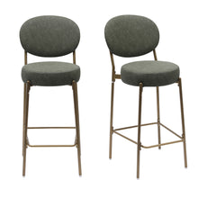 Load image into Gallery viewer, Faux Leather Metal Low Back Bar Height Bar Chairs (Set of 2) - Green / Gold