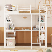 Load image into Gallery viewer, Loft Bed With 4 Layers Of Shelves And L-Shaped Desk, Stylish Metal Frame Bed With A Set Of Sockets, USB Ports And And Wireless Charging