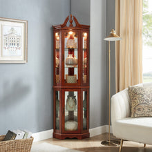 Load image into Gallery viewer, Corner Curio Cabinet With Lights, Adjustable Tempered Glass Shelves, Display Cabinet (E26 Light Bulb Not Included) - Mirrored / Walnut