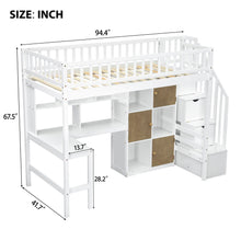 Load image into Gallery viewer, Loft Bed With Built In L Shaped Desk, LED Lights, Storage Shelves, Cabinets, And Staircase