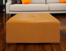 Load image into Gallery viewer, 36" Genuine Leather And Solid Wood Square Cocktail Table - Orange