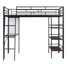 Load image into Gallery viewer, Loft Metal Bed With 3 Layers Of Shelves And Desk, Stylish Metal Frame Bed With board