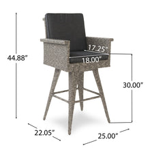 Load image into Gallery viewer, Outdoor Rattan Swivel Barstool With Water Resistant Cushion - Mixed Black / Dark Gray