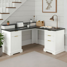 Load image into Gallery viewer, Fluted L-Shaped Desk With Charging Station & Storage Cabinet