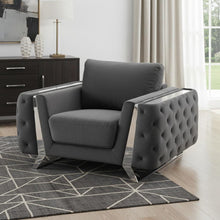 Load image into Gallery viewer, Velvet Tufted Arm Chair - Dark Gray And Silver
