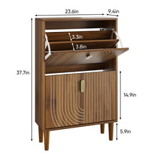 Load image into Gallery viewer, Modern Minimalist Shoe Storage Cabinet With 2 Flip Drawers And Metal Handles - Brown