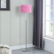 Load image into Gallery viewer, Steel And Acrylic Floor Lamp With Flowers Fabric Drum Shade - Silver Pink