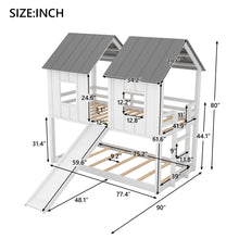 Load image into Gallery viewer, Twin Over Twin House Bunk Bed With Slide And Windows - White / Gray
