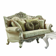 Load image into Gallery viewer, Polyester Blend Damask Chesterfield Loveseat And Toss Pillows - Green / Light Green