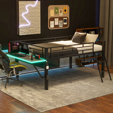 Load image into Gallery viewer, Gaming - Full Size Loft Bed With Desk, LED - Black