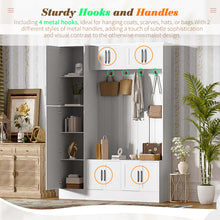 Load image into Gallery viewer, Tall Hall Tree With Shoe Storage, 4 In 1 Entryway Bench With 6 Cabinets, 4 Coat Hooks & Adjustable Shelf For Hallway - White