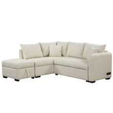 Load image into Gallery viewer, L-Shaped Sectional Pull Out Sofa Bed Sleeper Sofa With Two USB Ports, Two Power Sockets And A Movable Storage Ottoman