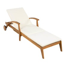 Load image into Gallery viewer, Versatile Chaise Lounge With Wheels Acacia Wood Recliner For Patio - Cream