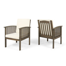Load image into Gallery viewer, Casa Acacia Wood Club Chairs (Set of 2) With Water Resistant Cushions - Gray / Cream
