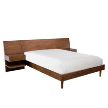 Load image into Gallery viewer, Queen Size Bed With Attached Nightstands And Hidden Storage - Pecan