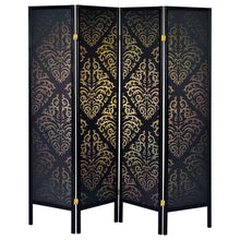 Load image into Gallery viewer, 4 Panel Folding Screen With Diamond Scrollwork Motif - Black