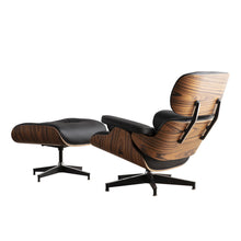 Load image into Gallery viewer, Tufted Leather And Brown Swivel Lounge Chair with Ottoman 35" - Black