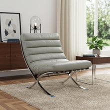 Load image into Gallery viewer, Tufted Leather Upholstered Folding Lounge Chair - Gray / Silver