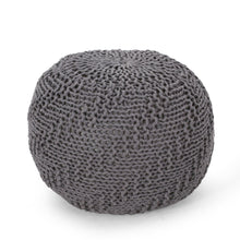 Load image into Gallery viewer, Hazel - Modern Knitted Cotton Yarn Round Pouf With Eco Friendly Pet Fibers - Dark Gray