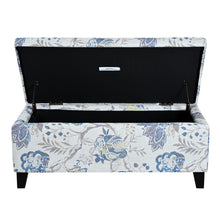 Load image into Gallery viewer, Luxury Storage Ottoman With Floral Patterned Fabric, Soft Close Hinges, Functional Footrest & Seat - Blue Flower / Blue Multi
