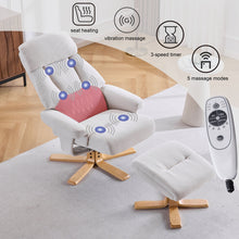 Load image into Gallery viewer, Upholstered Heated Massage 360° Swivel Accent Chair With Ottoman