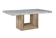 Load image into Gallery viewer, 70" Faux Marble And Wood Pedestal Base Dining Table - White