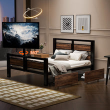 Load image into Gallery viewer, Twin Size Platform Bed With Headboard And Footboard, 2 Storage Drawers And Rotatable TV Stand - Black