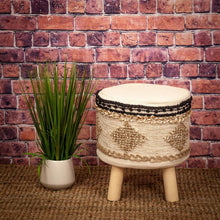 Load image into Gallery viewer, Jute Round Abstract Ottoman - Beige / Brown