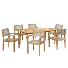 Load image into Gallery viewer, Amaris Outdoor Patio 7Pcs Acacia Wood Dining Set With Faux Wicker Chairs In Teak