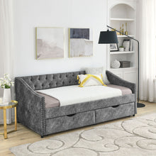 Load image into Gallery viewer, Upholstered Tufted Daybed With 2 Drawers, Waved Arms